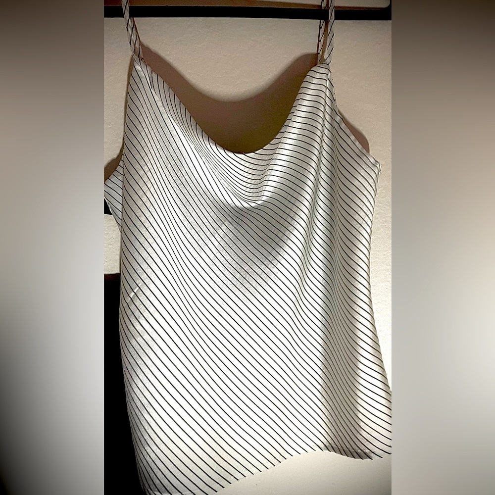 Cami Small White Satin Black Pinstripes , Black pencil skirt small,